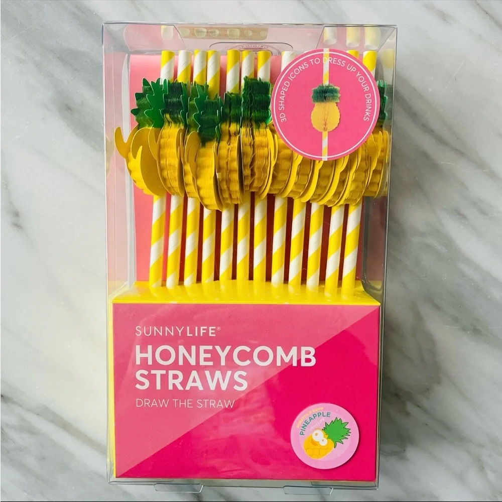 Sur La Table•NWT,4-Appetizer Plates +Pineapple Party Bundle~Straws,Napkins,Picks